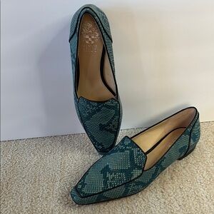Vince Camuto Teal Snake Reptile Print Loafer Flats - Square Toe